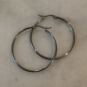 Polished Stainless Steel Hoop Earrings, Brand New